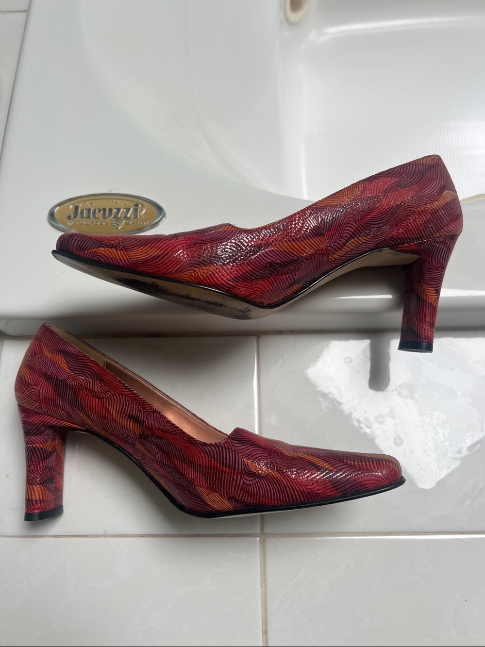 Vintage J. Renéé Multi Croc-Embossed Leather Square Toe Heels - Size 6 1/2